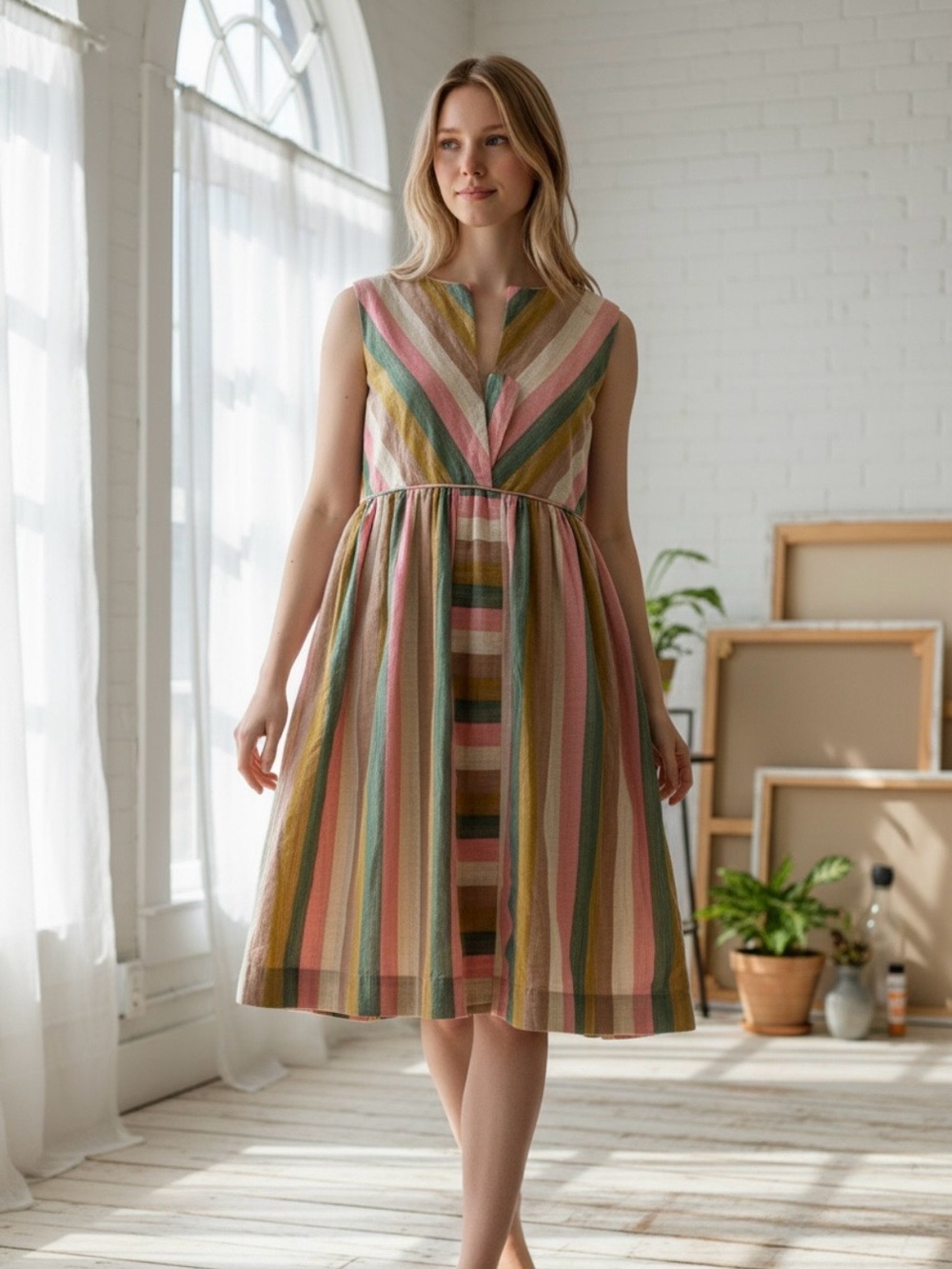 Mirth Anguilla Rainbow Stripes Mini Dress Size S